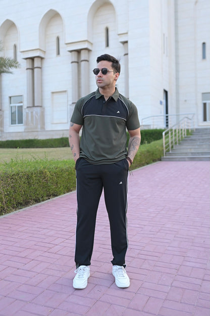 Olive Green & Black Men's Polo Tracksuit