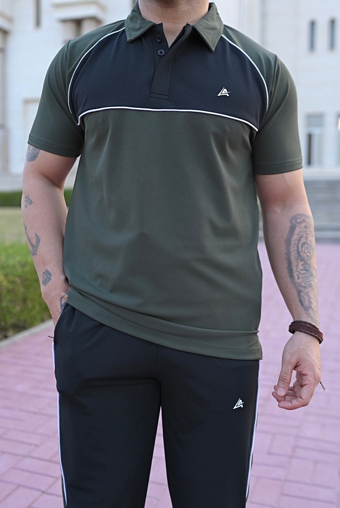 Olive Green & Black Men's Polo Tracksuit