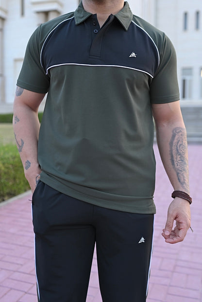 Olive Green & Black Men's Polo Tracksuit