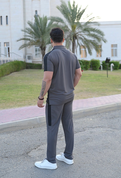 Charcoal Grey Men's Athleisure Polo Tracksuit