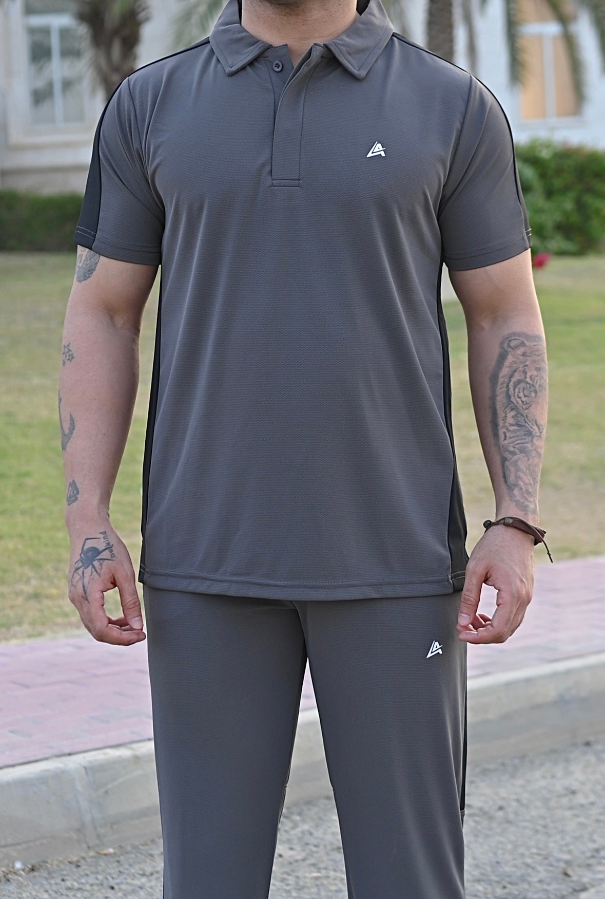 Charcoal Grey Men's Athleisure Polo Tracksuit
