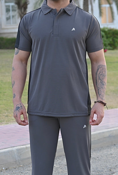 Charcoal Grey Men's Athleisure Polo Tracksuit