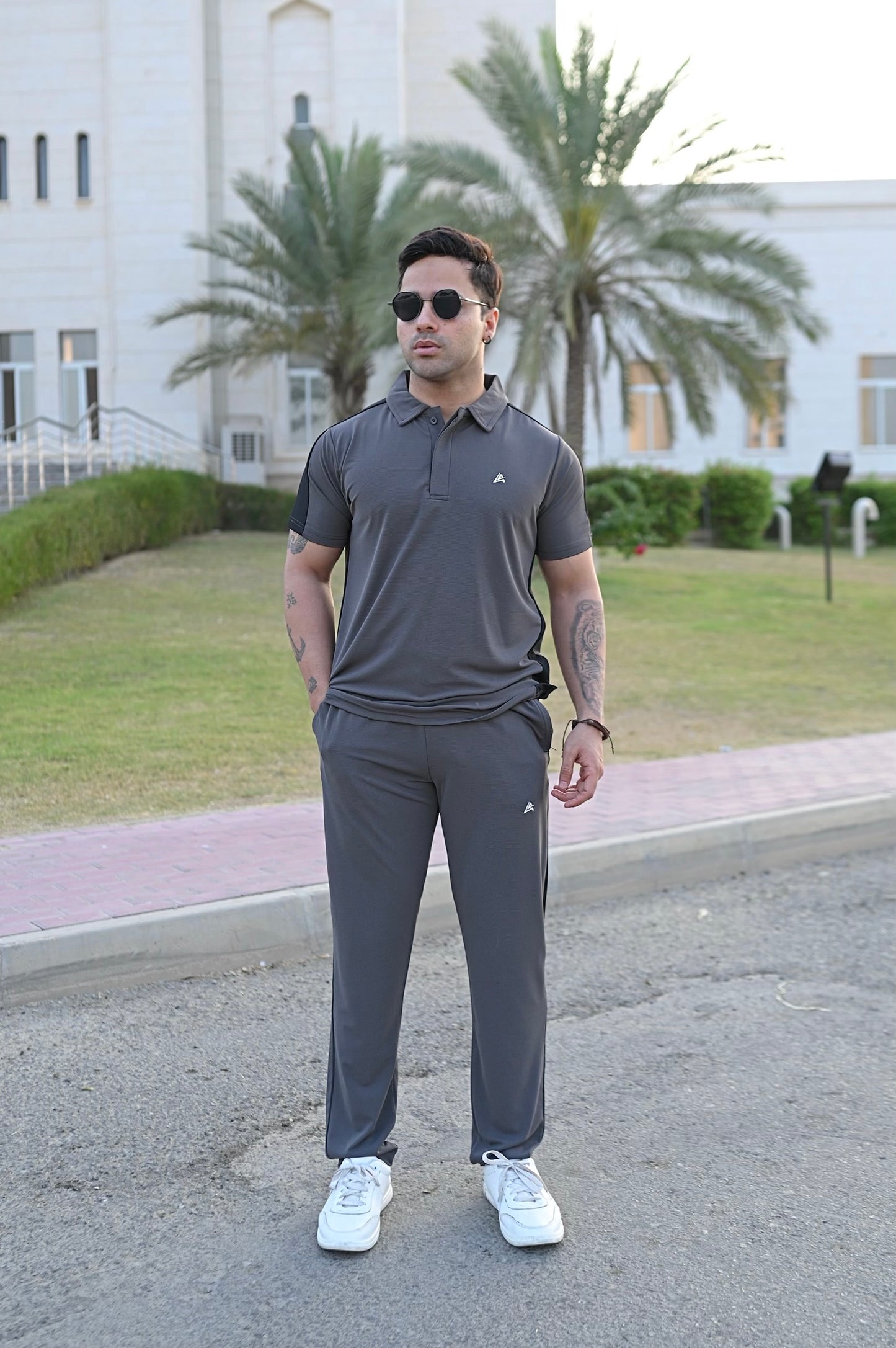 Charcoal Grey Men's Athleisure Polo Tracksuit