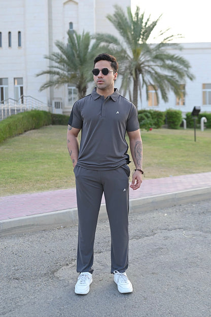 Charcoal Grey Men's Athleisure Polo Tracksuit
