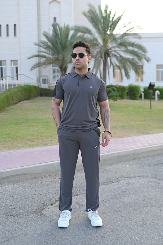 Charcoal Grey Men's Athleisure Polo Tracksuit