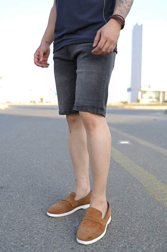 CHARCOAL DENIM SHORTS
