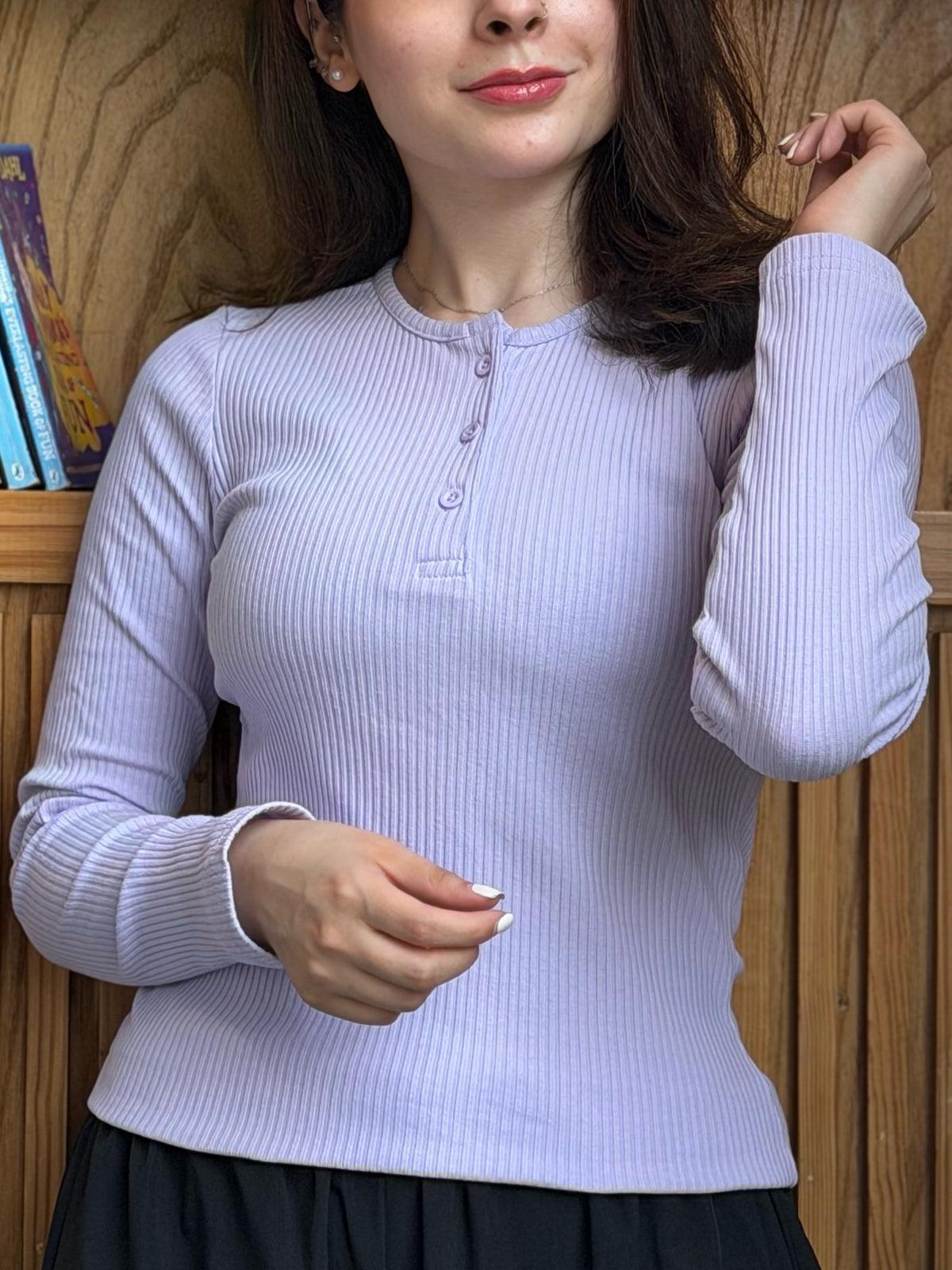 PASTEL LILAC WOMEN HENLEY SHIRT