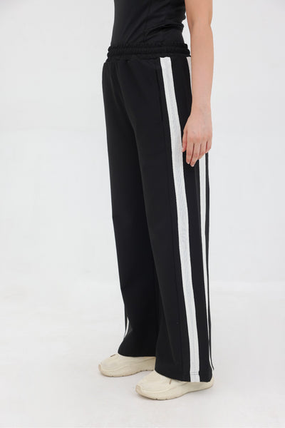 Women Double Stripe Wide-Leg Trousers - Black