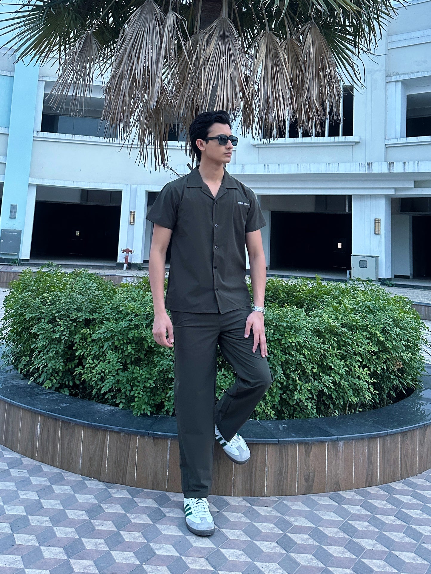 Army Green Men's Button Up Set