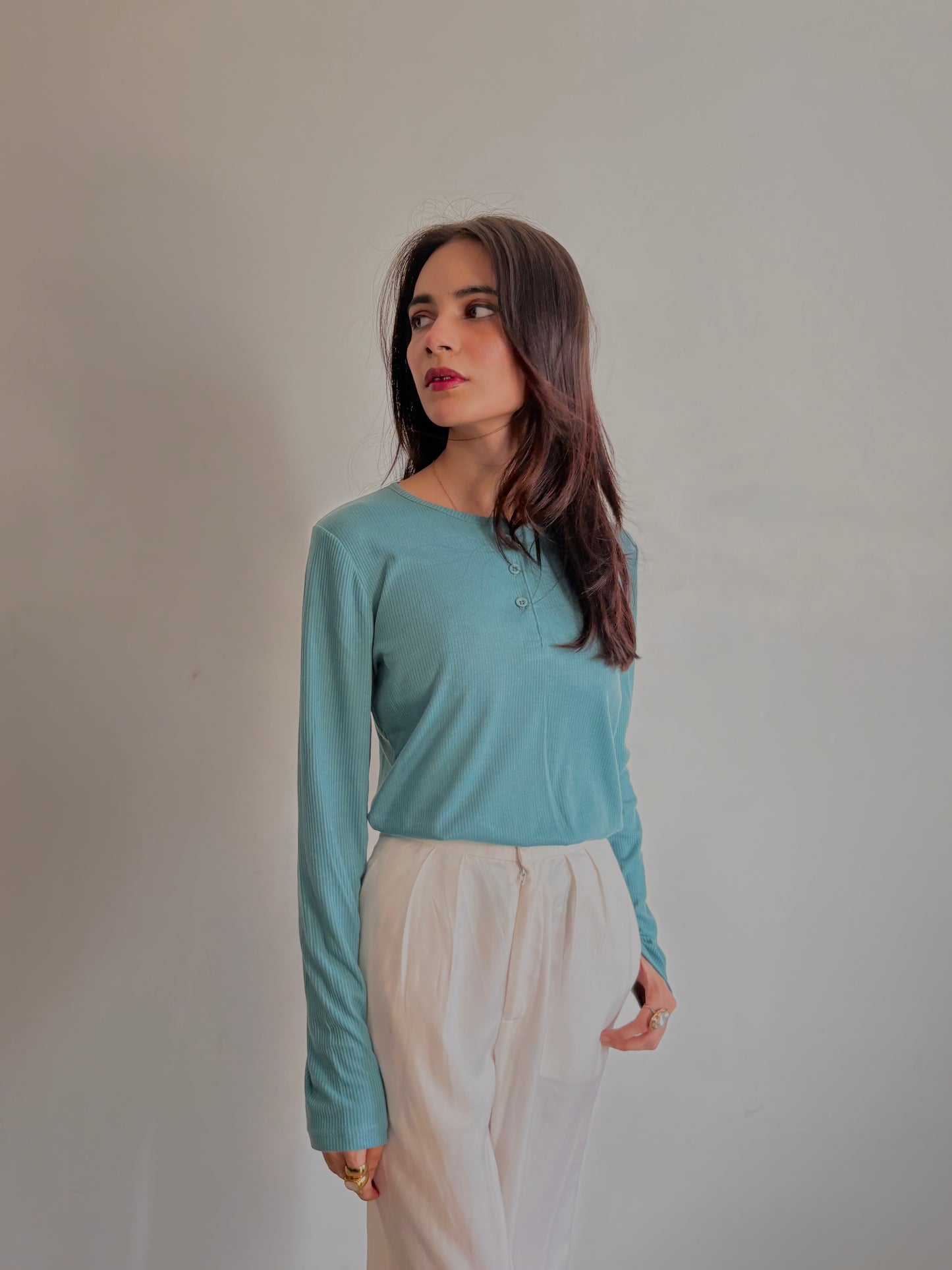 SKY BLUE WOMEN HENLEY SHIRT