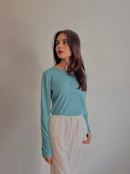 SKY BLUE WOMEN HENLEY SHIRT