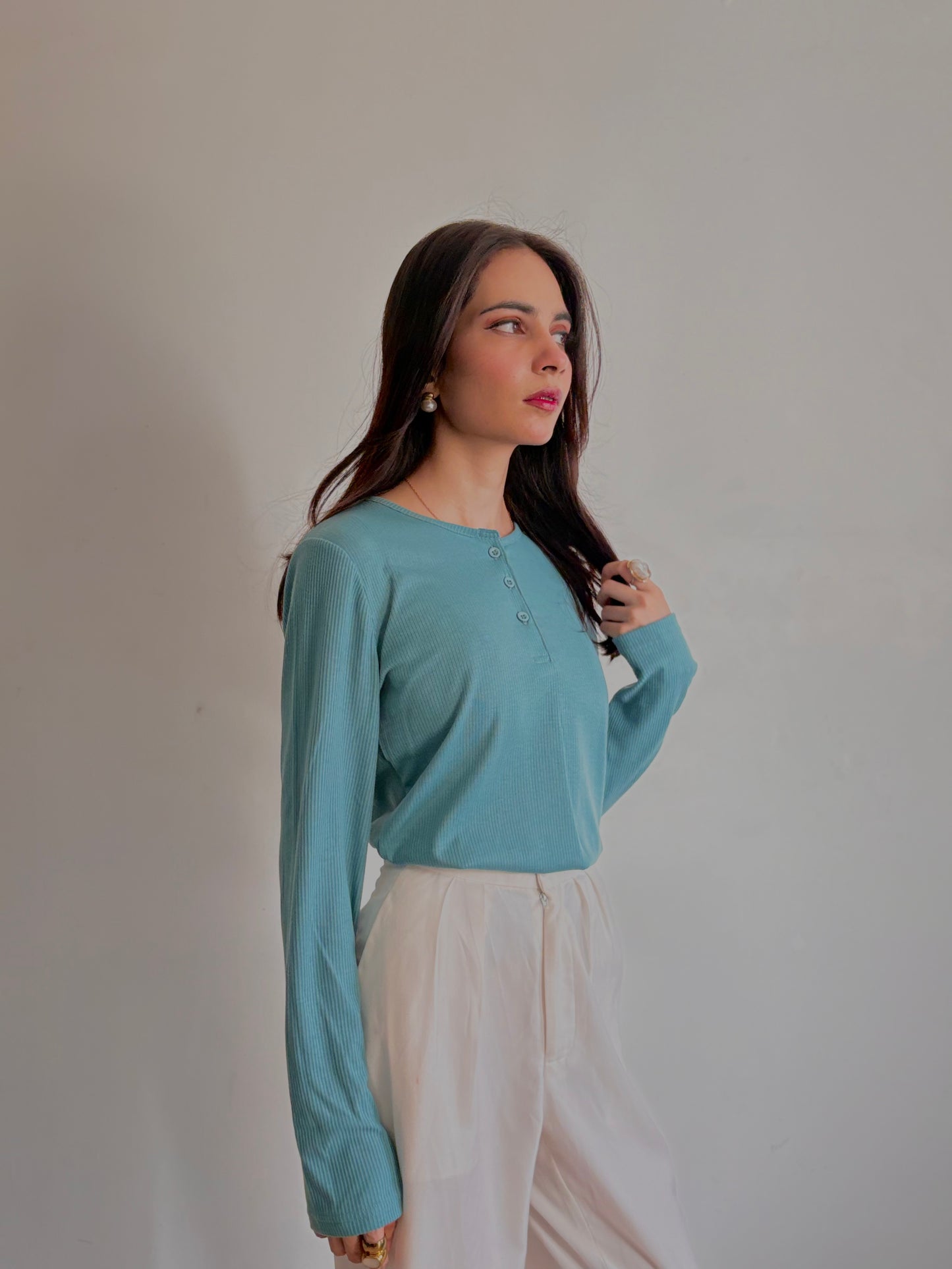 SKY BLUE WOMEN HENLEY SHIRT