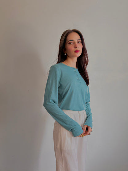 SKY BLUE WOMEN HENLEY SHIRT