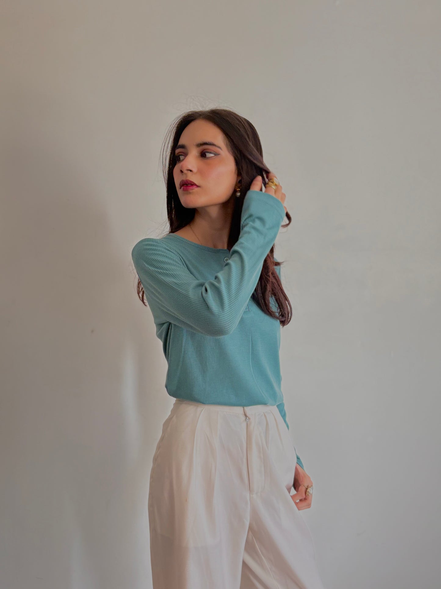 SKY BLUE WOMEN HENLEY SHIRT