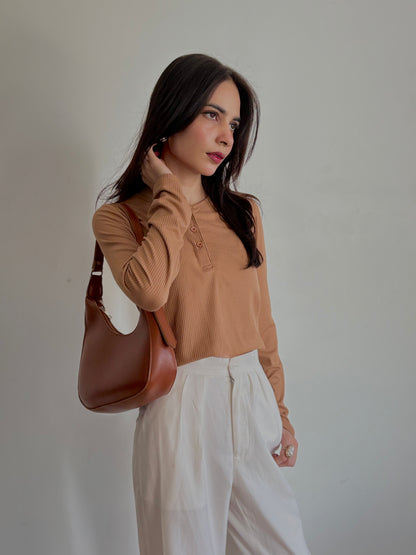 CAMEL BROWN WOMEN HENLEY SHIRT