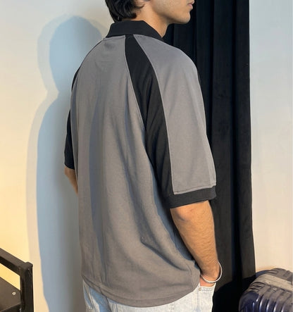 STONE & BLACK NYC CONTRAST PANEL POLO SHIRT