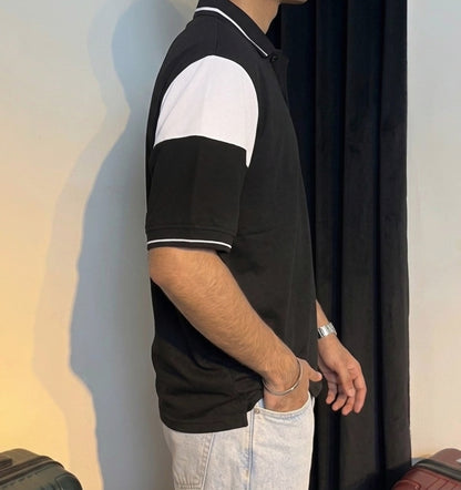 WHITE & BLACK NYC CONTRAST PANEL POLO SHIRT