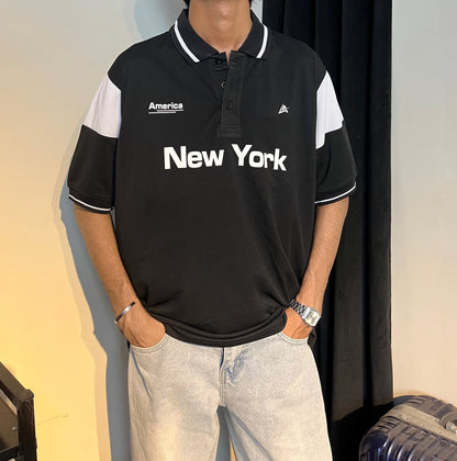 WHITE & BLACK NYC CONTRAST PANEL POLO SHIRT