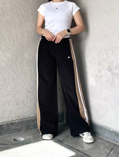 WOMEN BLACK WIDE LEG CONTRAST SIDE STRIPE TROUSER