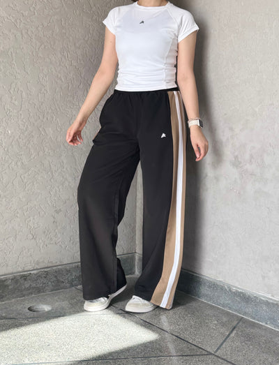 WOMEN BLACK WIDE LEG CONTRAST SIDE STRIPE TROUSER