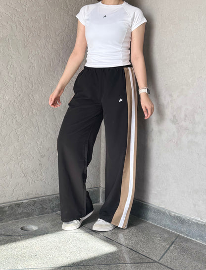 WOMEN BLACK WIDE LEG CONTRAST SIDE STRIPE TROUSER