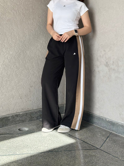 WOMEN BLACK WIDE LEG CONTRAST SIDE STRIPE TROUSER