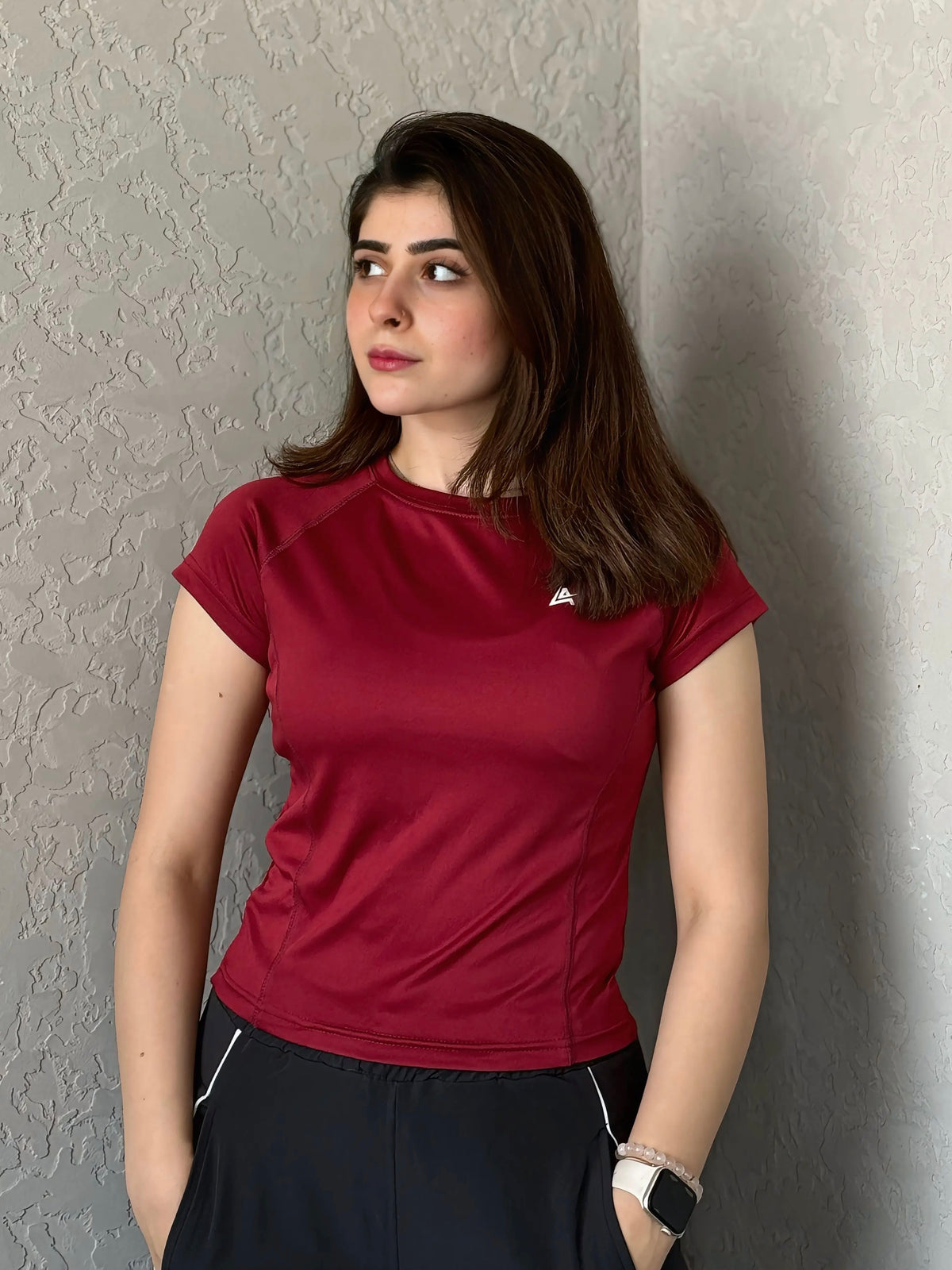 WOMEN BURGUNDY COMPRESSION TEE