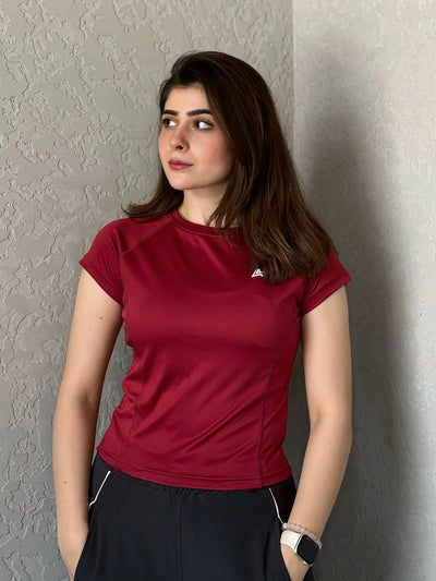 WOMEN BURGUNDY COMPRESSION TEE