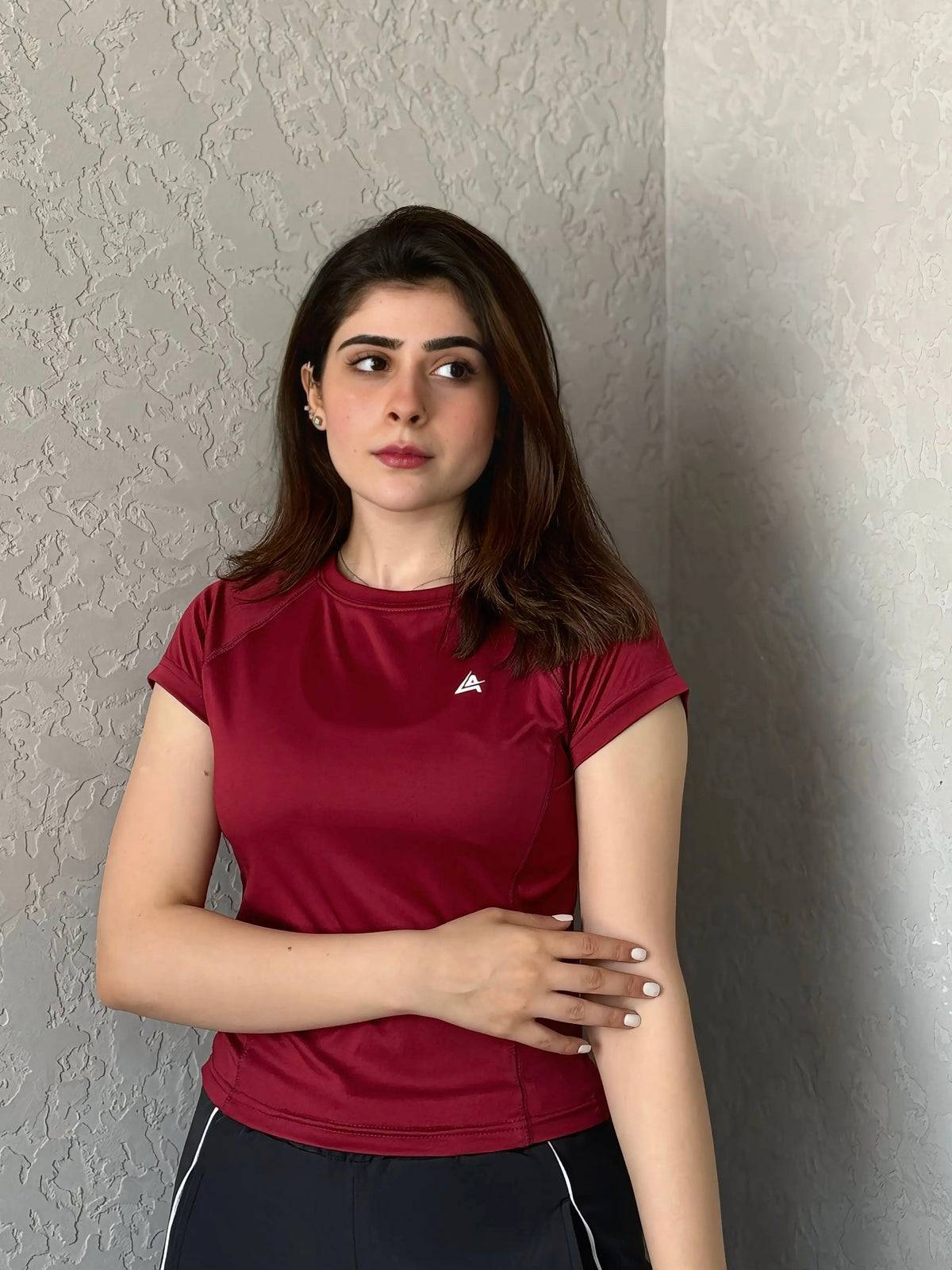 WOMEN BURGUNDY COMPRESSION TEE