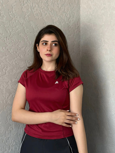 WOMEN BURGUNDY COMPRESSION TEE