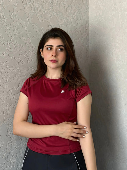 WOMEN BURGUNDY COMPRESSION TEE
