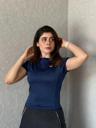 WOMEN NAVY BLUE COMPRESSION TEE