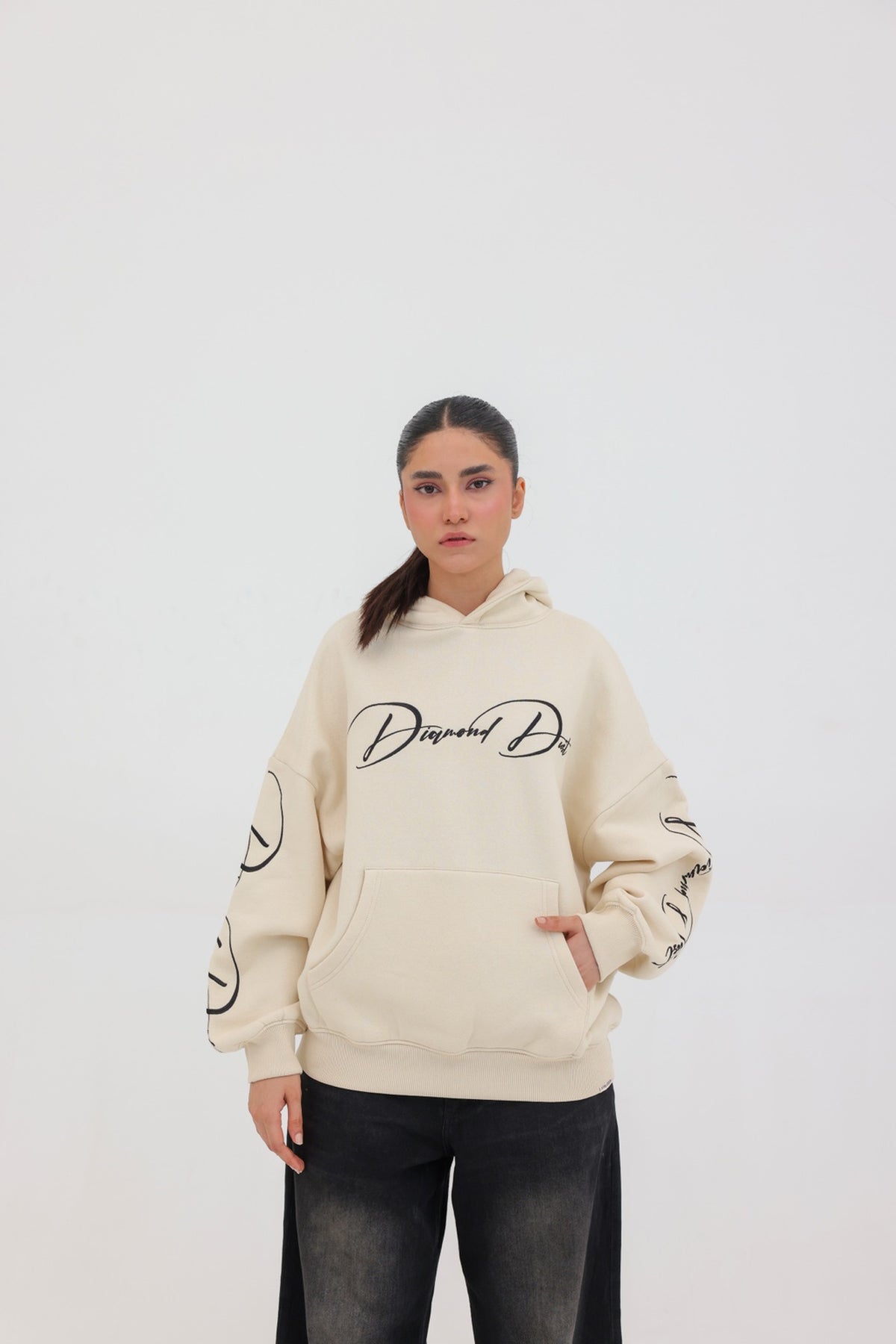 Diamond Dust Oversized Hoodie – Vintage Cream
