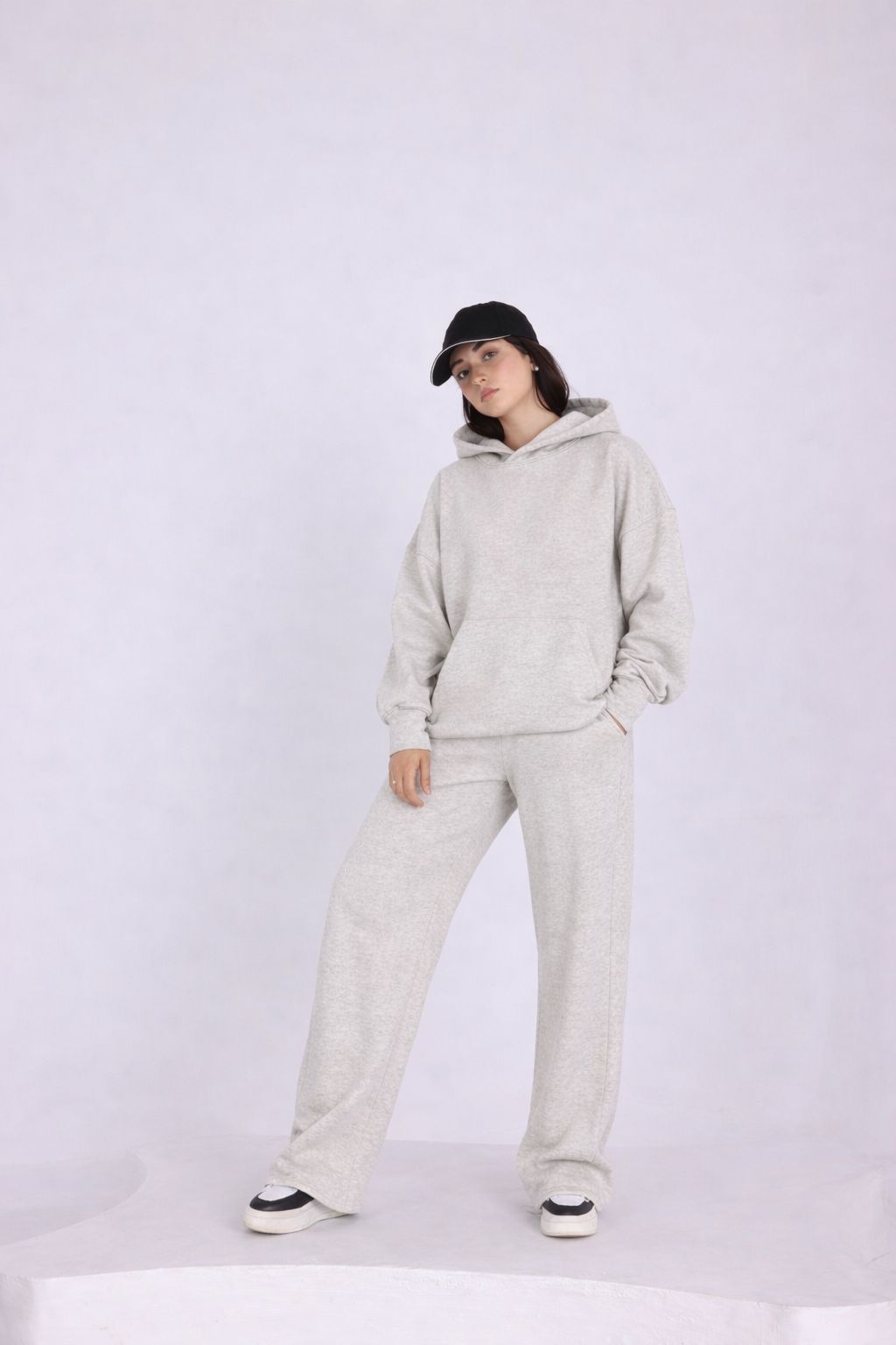 OVER SIZED LIGHT GREY MELANGE TRACKSUIT SET
