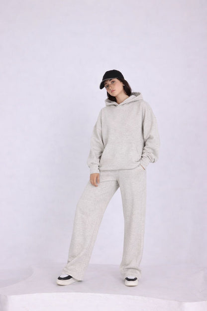 OVER SIZED LIGHT GREY MELANGE TRACKSUIT SET