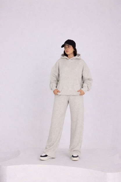 OVER SIZED LIGHT GREY MELANGE TRACKSUIT SET